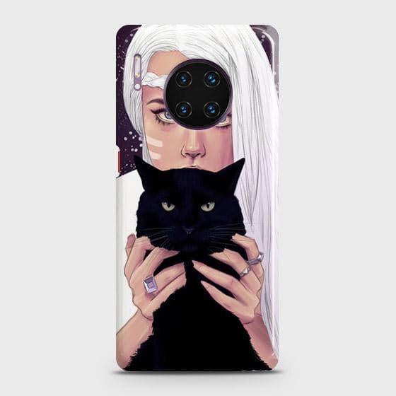 Huawei Mate 30 Pro Cover - Trendy Wild Black Cat Printed Hard Case with Life Time Colors Guarantee