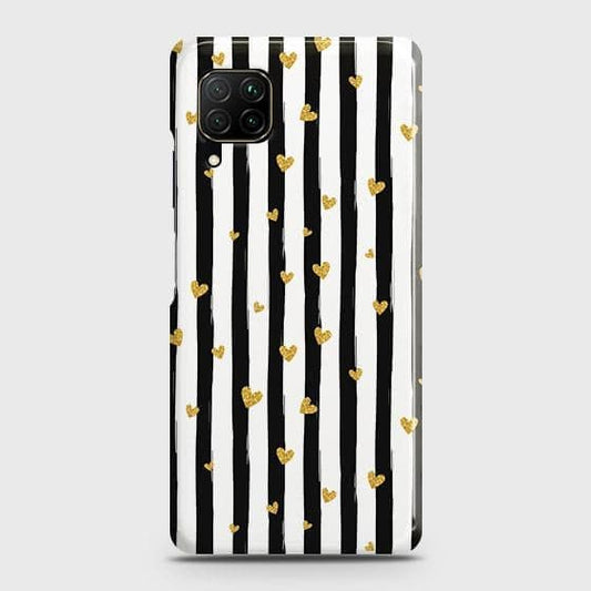 Huawei Nova 6 SE Cover - Trendy Black & White Lining With Golden Hearts Printed Hard Case with Life Time Colors Guarantee
