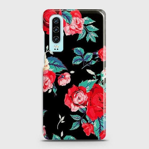 Huawei P30 Cover - Luxury Vintage Red Flowers Printed Hard Case with Life Time Colors Guarantee