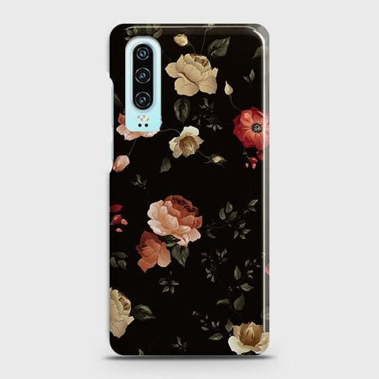 Huawei P30 Cover - Matte Finish - Dark Rose Vintage Flowers Printed Hard Case with Life Time Colors Guarantee