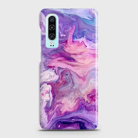 Huawei P30 Cover - Chic Blue Liquid Marble Printed Hard Case with Life Time Colors Guarantee