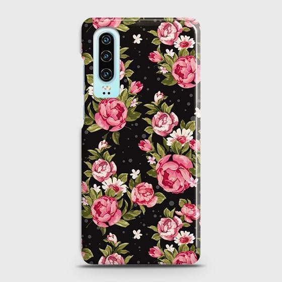 Huawei P30 Cover - Trendy Pink Rose Vintage Flowers Printed Hard Case with Life Time Colors Guarantee