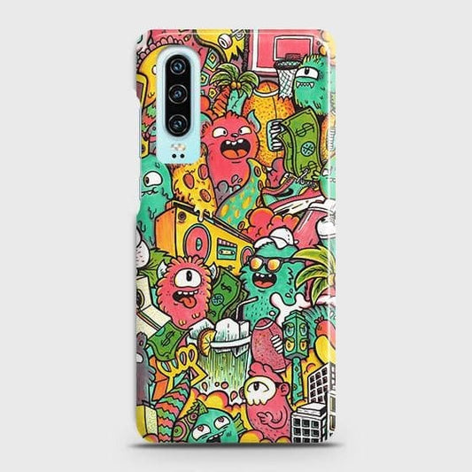 Huawei P30 Cover - Matte Finish - Candy Colors Trendy Sticker Collage Printed Hard Case with Life Time Colors Guarantee