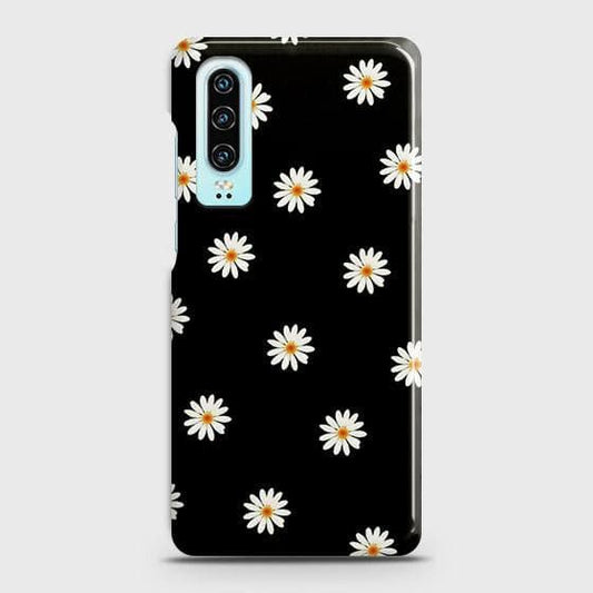 Huawei P30 Cover - Matte Finish - White Bloom Flowers with Black Background Printed Hard Case with Life Time Colors Guarantee