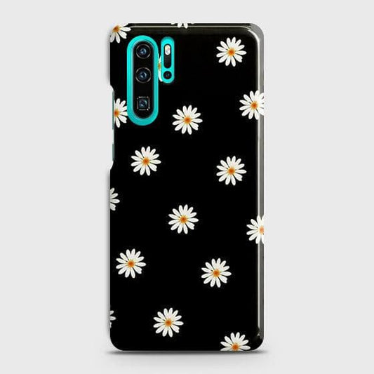 Huawei P30 Pro Cover - Matte Finish - White Bloom Flowers with Black Background Printed Hard Case with Life Time Colors Guarantee