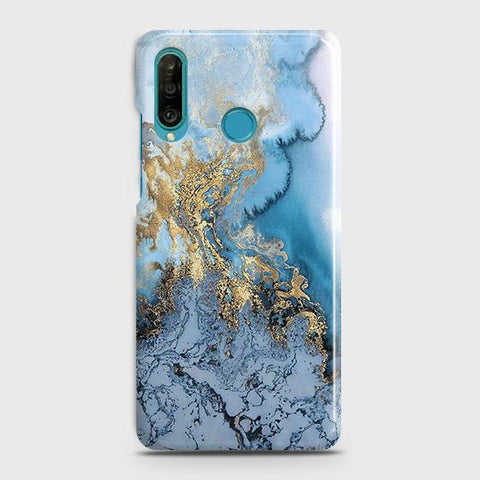 Huawei P30 lite Cover - Trendy Golden & Blue Ocean Marble Printed Hard Case with Life Time Colors Guarantee