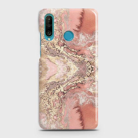 Huawei P30 lite Cover - Trendy Chic Rose Gold Marble Printed Hard Case with Life Time Colors Guarantee