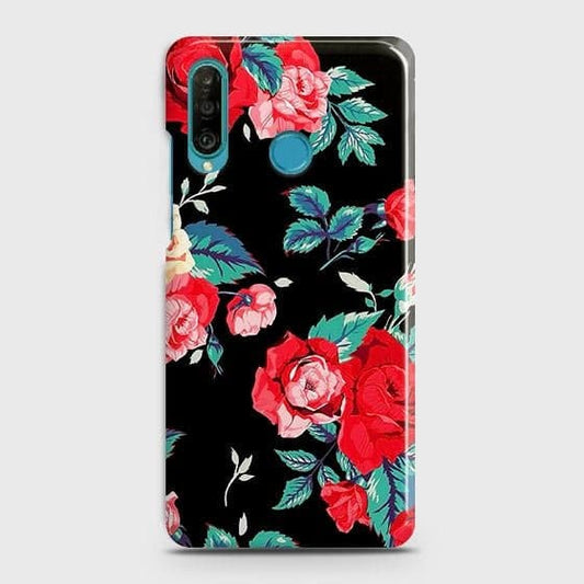 Huawei P30 lite Cover - Luxury Vintage Red Flowers Printed Hard Case with Life Time Colors Guarantee