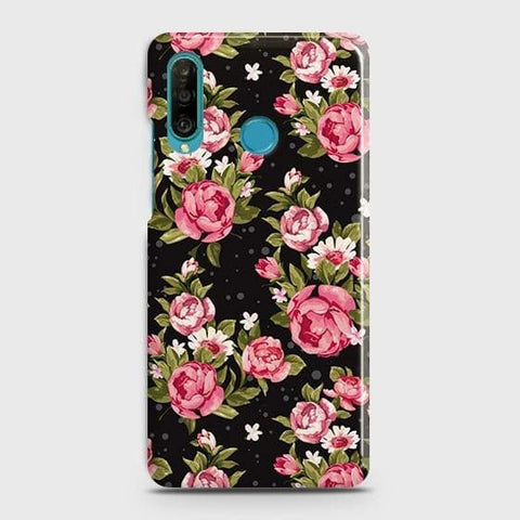Huawei P30 lite Cover - Trendy Pink Rose Vintage Flowers Printed Hard Case with Life Time Colors Guarantee b-70