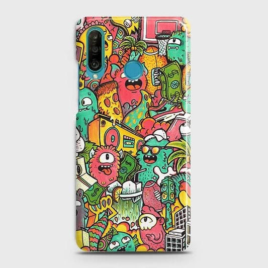 Huawei P30 lite Cover - Matte Finish - Candy Colors Trendy Sticker Collage Printed Hard Case with Life Time Colors Guarantee