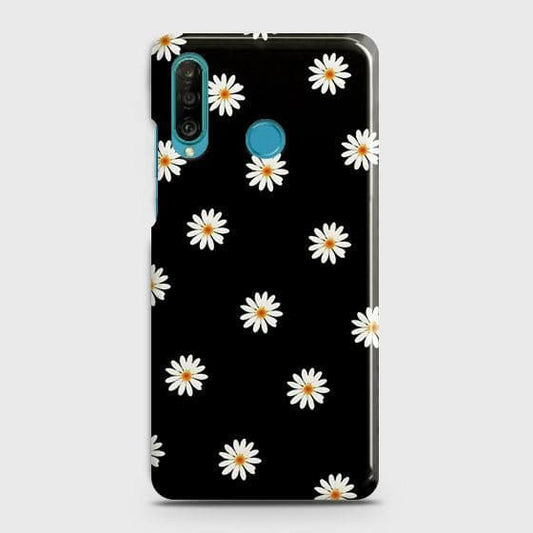 Huawei P30 lite Cover - Matte Finish - White Bloom Flowers with Black Background Printed Hard Case with Life Time Colors Guarantee b63