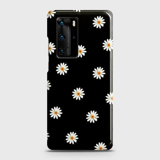 Huawei P40 Pro Cover - Matte Finish - White Bloom Flowers with Black Background Printed Hard Case with Life Time Colors Guarantee