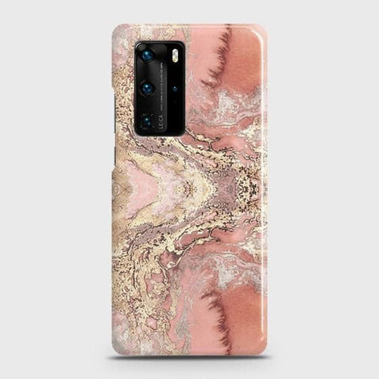 Huawei P40 Pro Plus Cover - Trendy Chic Rose Gold Marble Printed Hard Case with Life Time Colors Guarantee