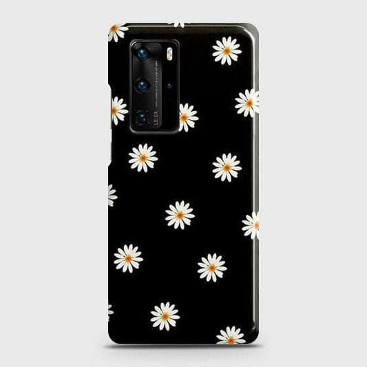 Huawei P40 Pro Plus Cover - Matte Finish - White Bloom Flowers with Black Background Printed Hard Case with Life Time Colors Guarantee