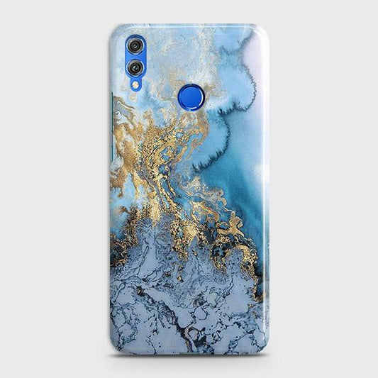 Huawei P smart 2019 Cover - Trendy Golden & Blue Ocean Marble Printed Hard Case with Life Time Colors Guarantee