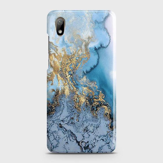 Huawei Y5 2019 Cover - Trendy Golden & Blue Ocean Marble Printed Hard Case with Life Time Colors Guarantee