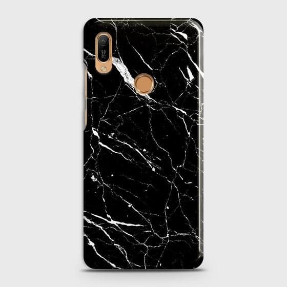 Huawei Y6 2019 Cover - Trendy Black Marble Printed Hard Case with Life Time Colors Guarantee