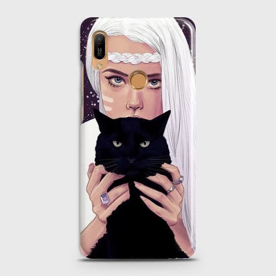 Huawei Y6 2019 Cover - Trendy Wild Black Cat Printed Hard Case with Life Time Colors Guarantee