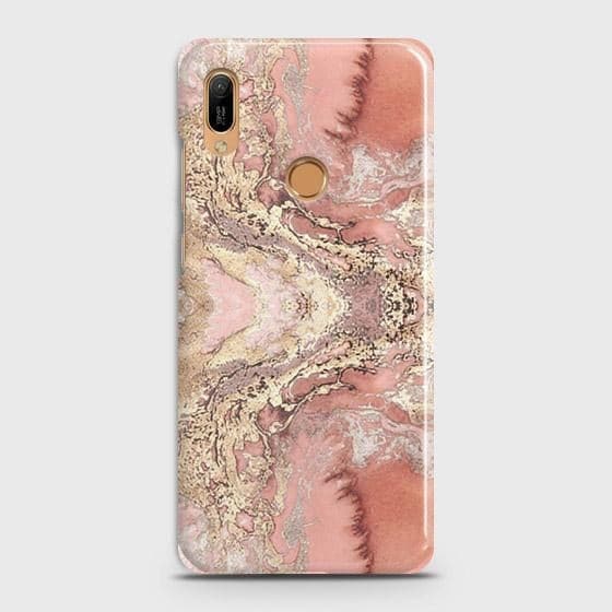 Huawei Y6 2019 Cover - Trendy Chic Rose Gold Marble Printed Hard Case with Life Time Colors Guarantee