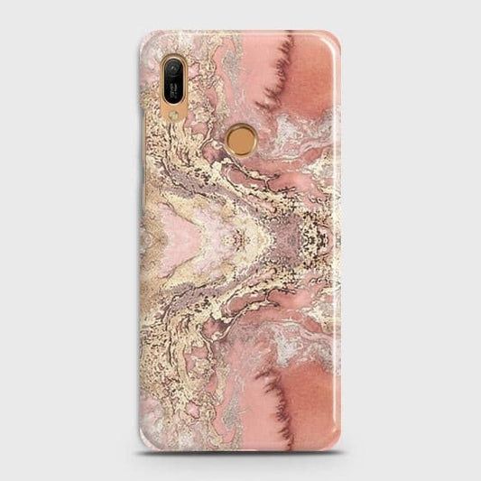 Huawei Y6 2019 Cover - Trendy Chic Rose Gold Marble Printed Hard Case with Life Time Colors Guarantee