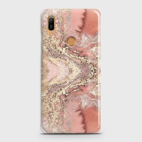 Huawei Y6 2019 Cover - Trendy Chic Rose Gold Marble Printed Hard Case with Life Time Colors Guarantee