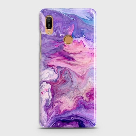 Huawei Y6 2019 Cover - Chic Blue Liquid Marble Printed Hard Case with Life Time Colors Guarantee