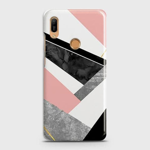 Huawei Y6 2019 Cover - Matte Finish - Geometric Luxe Marble Trendy Printed Hard Case with Life Time Colors Guarantee