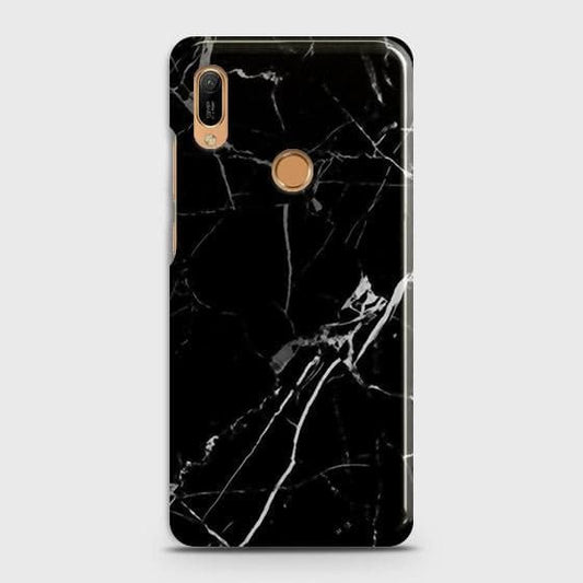 Huawei Y6 2019 Cover - Black Modern Classic Marble Printed Hard Case with Life Time Colors Guarantee