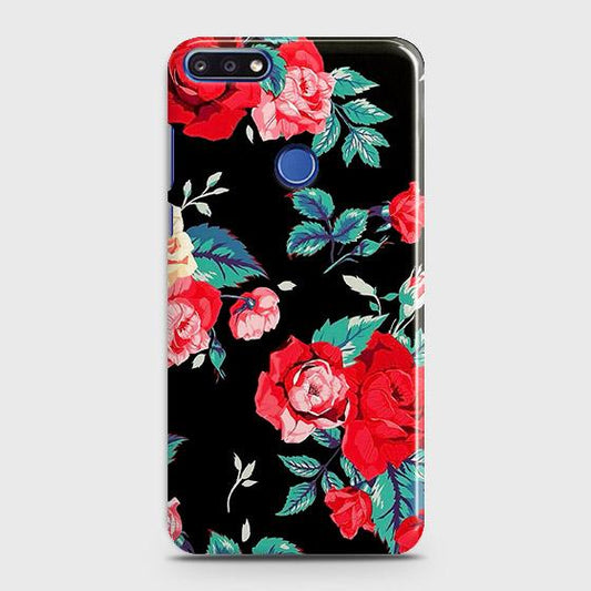 Huawei Y6 Prime 2018 / Honor 7A Cover - Luxury Vintage Red Flowers Printed Hard Case with Life Time Colors Guarantee