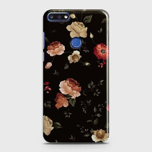 Honor 7A Cover - Matte Finish - Dark Rose Vintage Flowers Printed Hard Case with Life Time Colors Guarantee