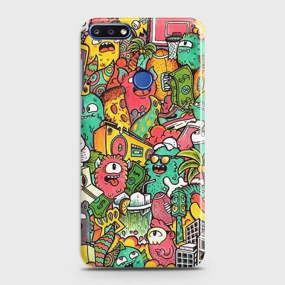 Honor 7A Cover - Matte Finish - Candy Colors Trendy Sticker Collage Printed Hard Case with Life Time Colors Guarantee