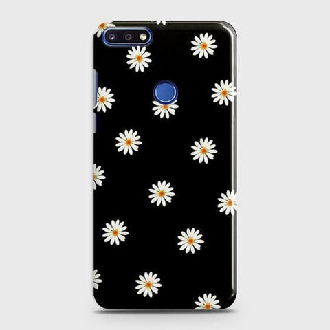 Huawei Y6 Prime 2018 / Honor 7A Cover - Matte Finish - White Bloom Flowers with Black Background Printed Hard Case with Life Time Colors Guarantee