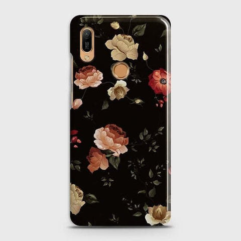 Huawei Y6 Prime 2019 Cover - Matte Finish - Dark Rose Vintage Flowers Printed Hard Case with Life Time Colors Guarantee