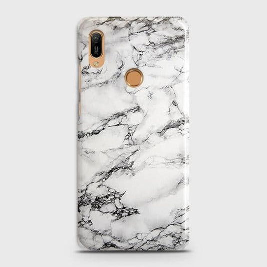 Huawei Y6 Prime 2019 Cover - Matte Finish - Trendy Mysterious White Marble Printed Hard Case with Life Time Colors Guarantee