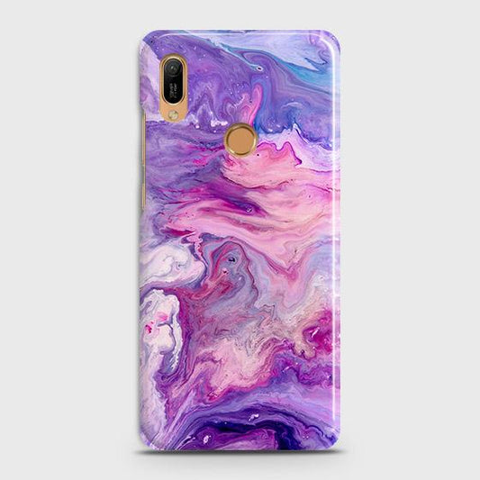 Huawei Y6s 2019 Cover - Chic Blue Liquid Marble Printed Hard Case with Life Time Colors Guarantee