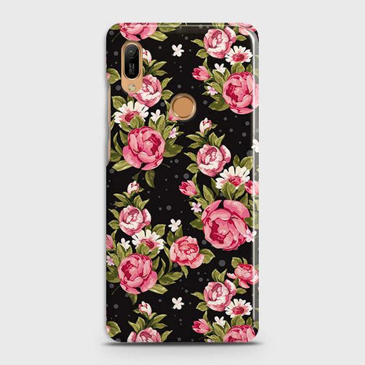 Huawei Y6s 2019 Cover - Trendy Pink Rose Vintage Flowers Printed Hard Case with Life Time Colors Guarantee