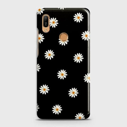 Huawei Y6s 2019 Cover - Matte Finish - White Bloom Flowers with Black Background Printed Hard Case with Life Time Colors Guarantee