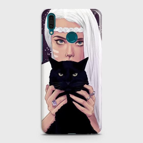 Huawei Y7 2019 Cover - Trendy Wild Black Cat Printed Hard Case with Life Time Colors Guarantee