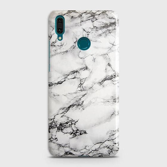 Huawei Y7 Prime 2019 Cover - Matte Finish - Trendy Mysterious White Marble Printed Hard Case with Life Time Colors Guarantee