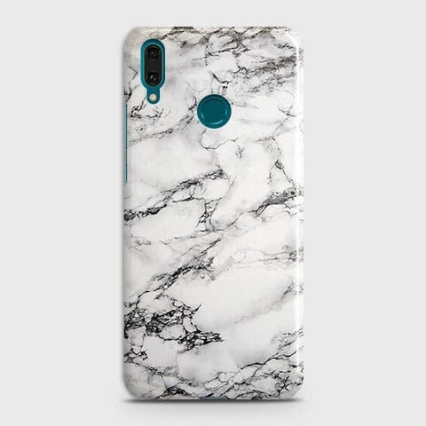 Huawei Y7 2019 Cover - Matte Finish - Trendy Mysterious White Marble Printed Hard Case with Life Time Colors Guarantee