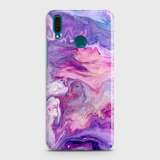 Huawei Y7 Prime 2019 Cover - Chic Blue Liquid Marble Printed Hard Case with Life Time Colors Guarantee