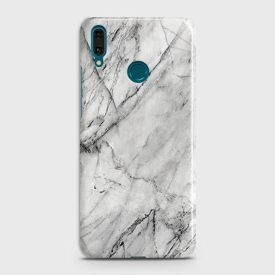 Huawei Y7 2019 Cover - Matte Finish - Trendy White Floor Marble Printed Hard Case with Life Time Colors Guarantee - D2