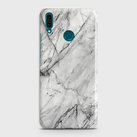 Huawei Y7 2019 Cover - Matte Finish - Trendy White Floor Marble Printed Hard Case with Life Time Colors Guarantee - D2