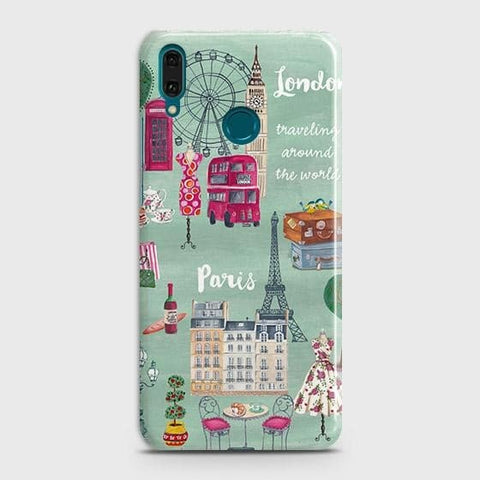 Huawei Y7 2019 Cover - Matte Finish - London, Paris, New York ModernPrinted Hard Case with Life Time Colors Guarantee