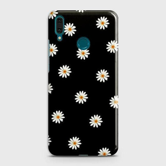 Huawei Y7 Pro 2019 Cover - Matte Finish - White Bloom Flowers with Black Background Printed Hard Case with Life Time Colors Guarantee
