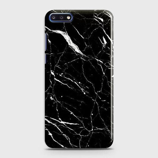 Huawei Y7 Pro 2018 Cover - Trendy Black Marble Printed Hard Case with Life Time Colors Guarantee