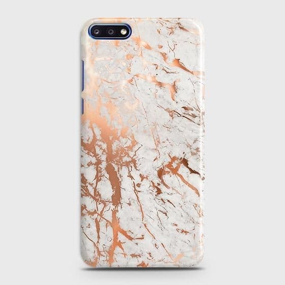 Huawei Y7 Pro 2018 Cover - In Chic Rose Gold Chrome Style Printed Hard Case with Life Time Colors Guarantee