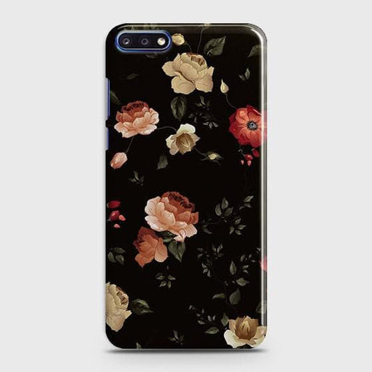 Huawei Y7 Pro 2018 Cover - Matte Finish - Dark Rose Vintage Flowers Printed Hard Case with Life Time Colors Guarantee