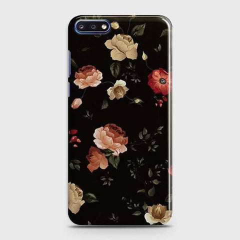 Huawei Y7 Pro 2018 Cover - Matte Finish - Dark Rose Vintage Flowers Printed Hard Case with Life Time Colors Guarantee