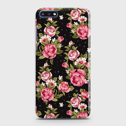 Huawei Y7 Pro 2018 Cover - Trendy Pink Rose Vintage Flowers Printed Hard Case with Life Time Colors Guarantee